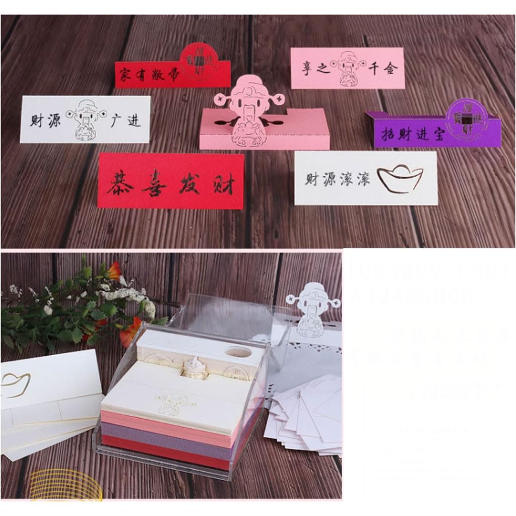 God of Wealth 3D Memo Pad 150 vellen papiersnijkunst 3D Sticky Notes Gemak Post Notes met penhouder DIY Creatieve Kladblok Bladwijzer