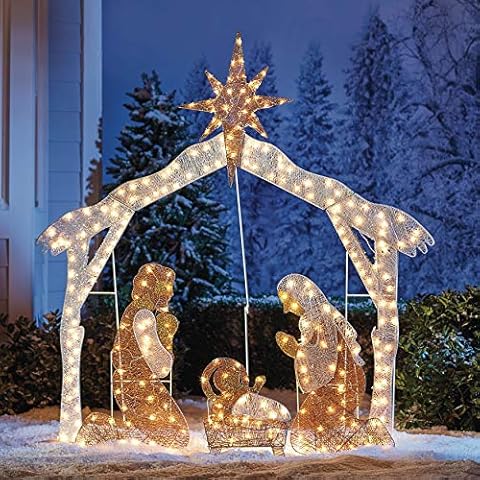 BrylaneHome Crystal Splendor Outdoor Scenes Christmas Decoration, Nativity Scene Cover