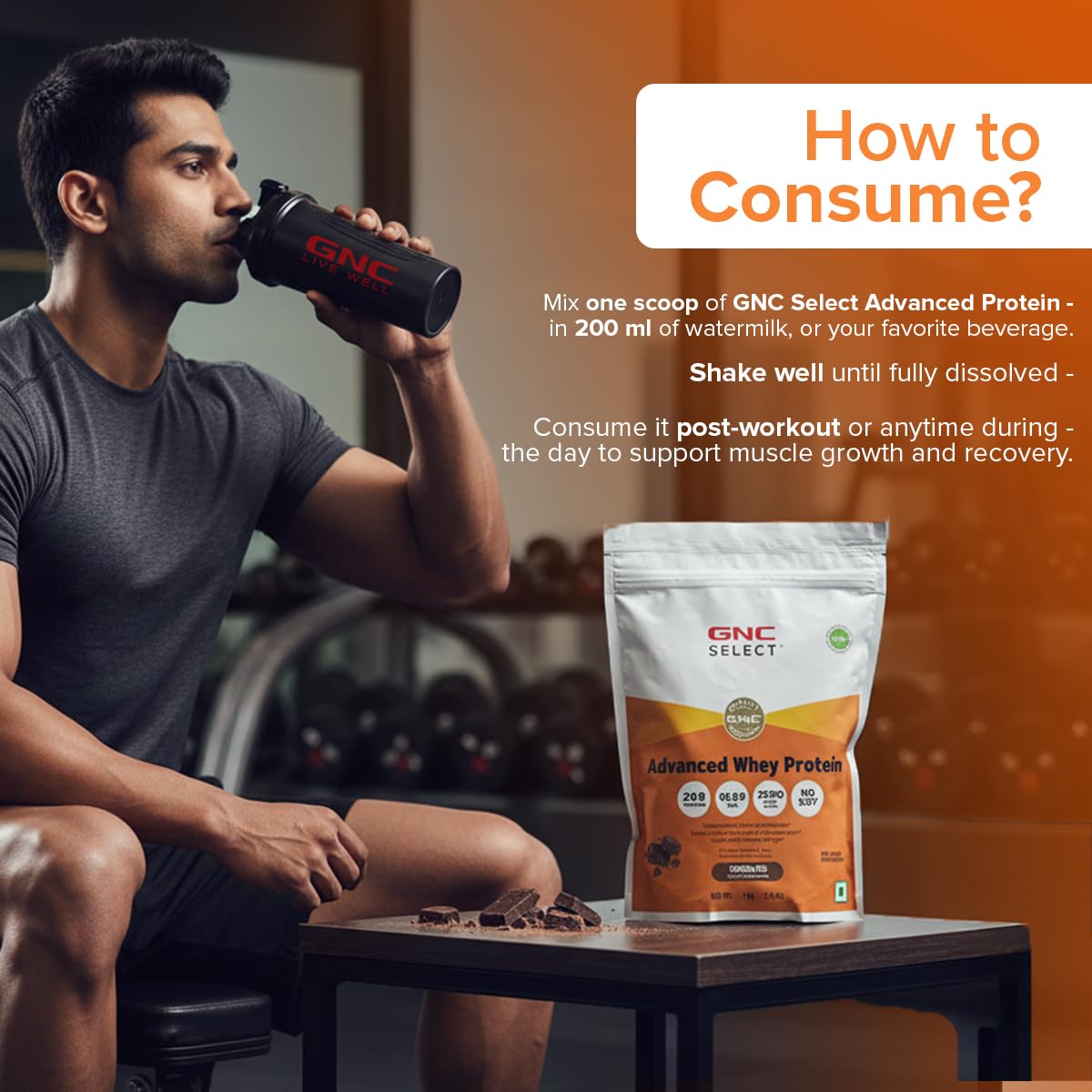 GNC Select Advanced | 24g Whey Protein & 10.5g EAAs | Isolate & Concentrate Blend Sourced from Indian Dairies | Zero Added Sugar | No Soy | Supports Muscle Growth, Recovery & Strength | Enhanced with DigeZyme® for Better Digestion & Easy Absorption | Mango, 1 kg — Amazon image 7
