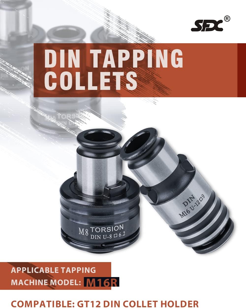 GT12 DIN Tapping Collets Chuck 8PCS Tapping Adapters DIN Electric Tapping Chuck Clamp Collet M3,M4 M5-M6 M8 M10 M12 M14 M16 for M16 Electric Tapping Machine