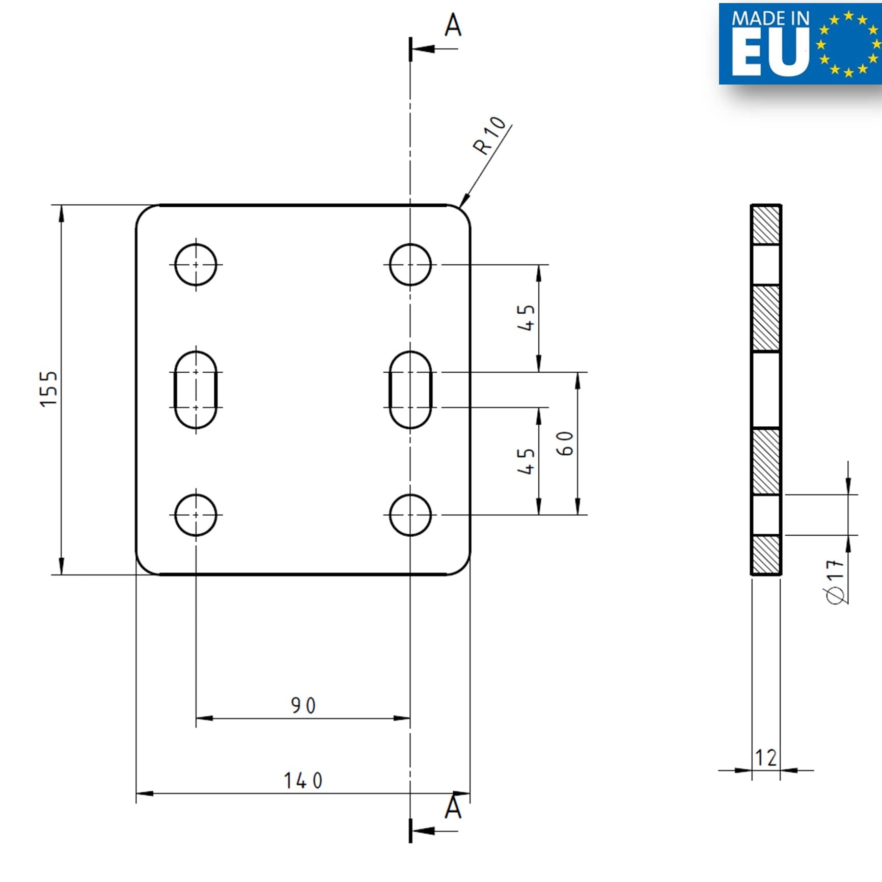Betonpoer hoogteverstelling M20 De Lux RVS plaat 10x10cm 3mm dik | Arkema