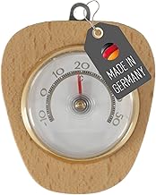 Lantelme Thermomètre d'intérieur avec cadre en bois - Affichage de la température de -10 à +50 °C - Analogique - 7,5 x 6,7 cm - Thermomètre en bois bimétallique pour chambre intérieure - Avec œillet