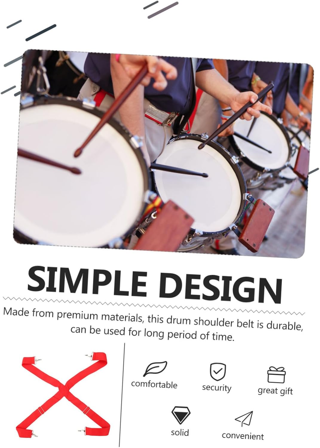 Adjustable Marching Snare Drum Sling Strap Shoulder Belt for Snare and Waist Drums Performance Parade Support Accessory
