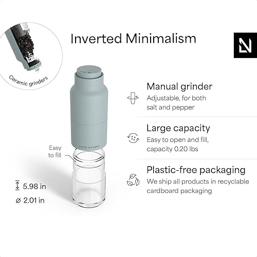 Miniatura 29 de LARS NYSØM Juego de molinillo de sal y pimienta, molinillos manuales de sal y pimienta de acero inoxidable, molinillo de cerámica ajustable, diseño