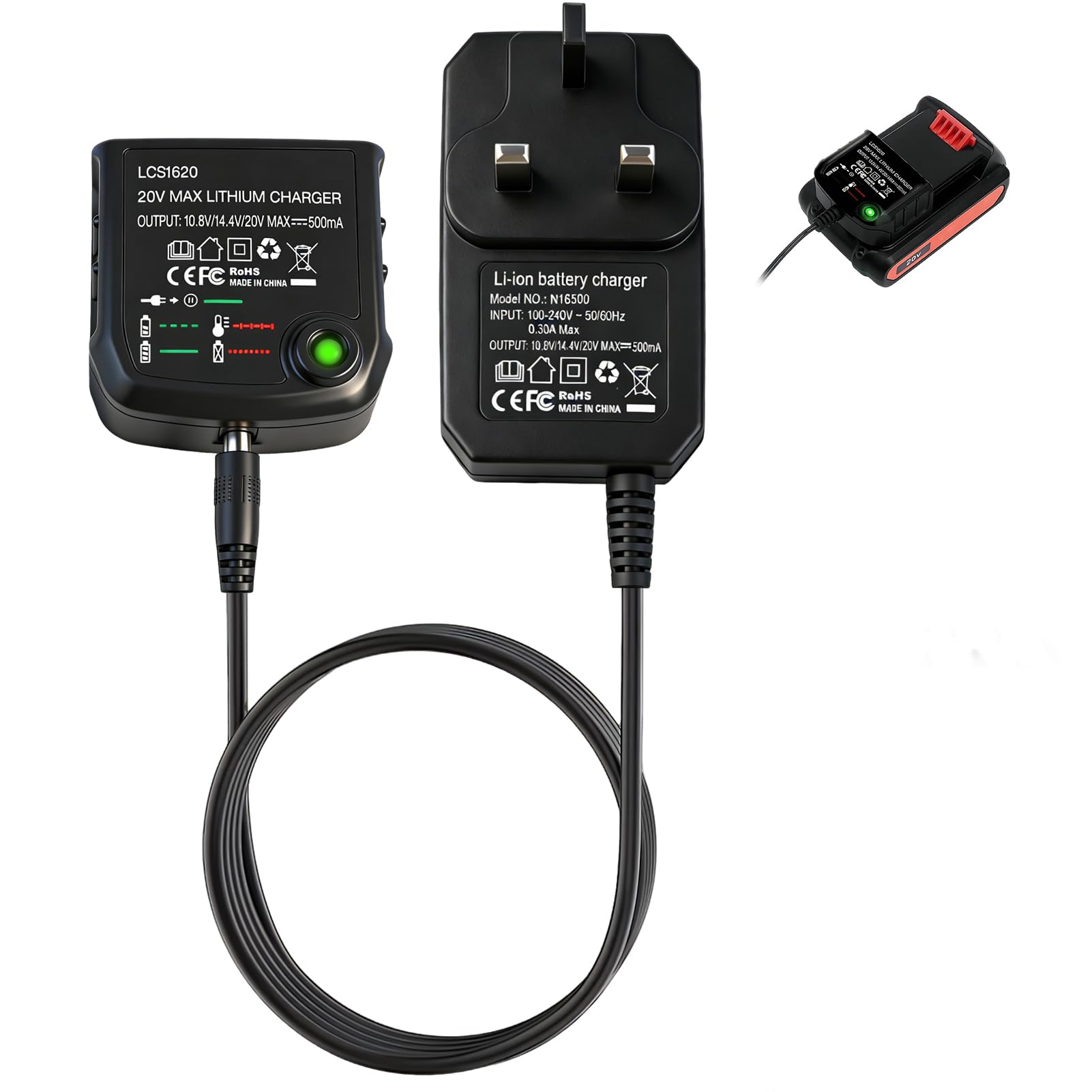18V Drill Charger for Black & Decker, Replacement LCS1620 LithiumIon Battery Charger for 10.8V 14.4V 20V Lithium Ion Battery LLBXR20 LBXR2020-OPE LBXR20-OPE LB20 LBX20 LBX4020 LB2X4020 BL1514