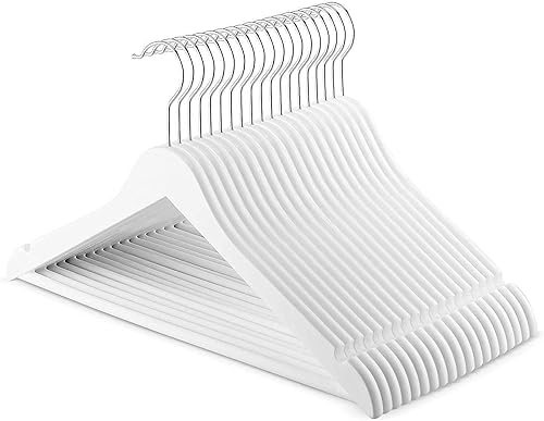 Siness - Perchero moderno de plástico con aspecto de madera, paquete de 20 perchas blancas para colgar ropa, perchas de almacenamiento para armario,