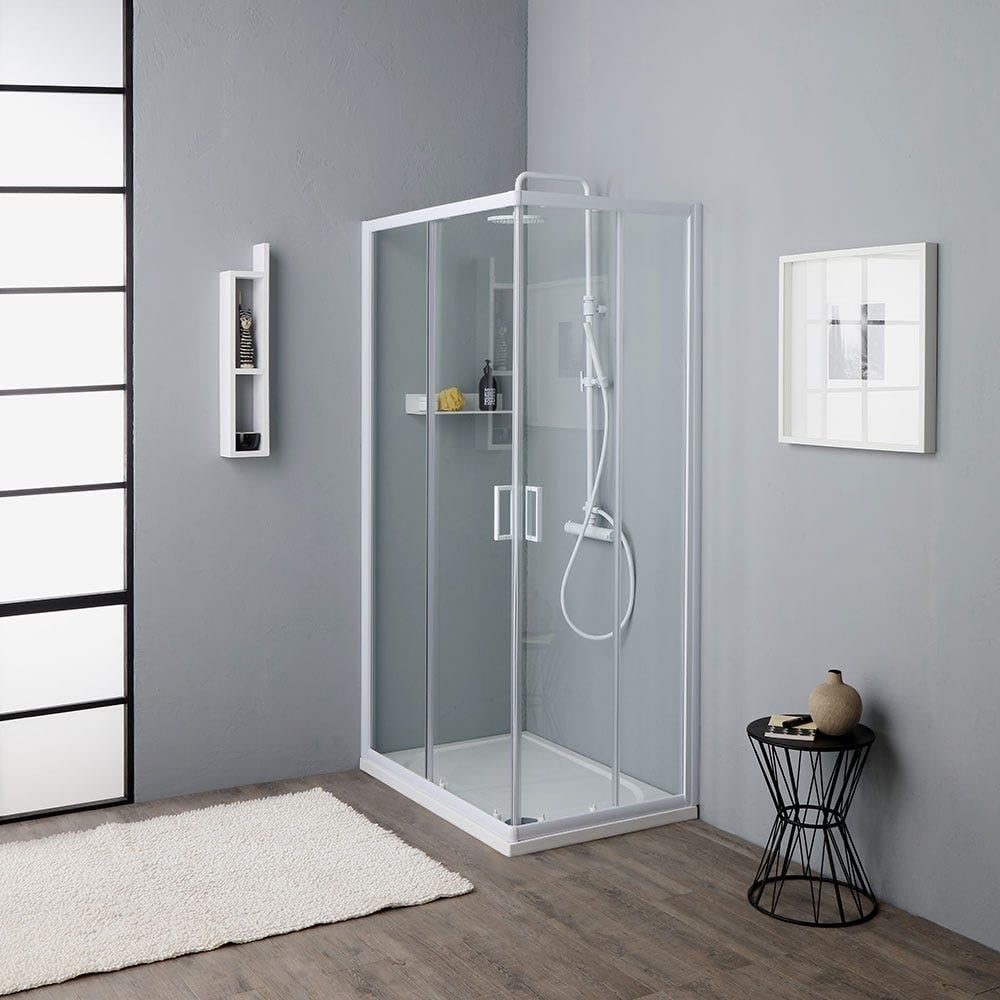 Cabine De Douche D'angle Emke – Verre 6mm – Paroi Fixe FHD76E – NEUF