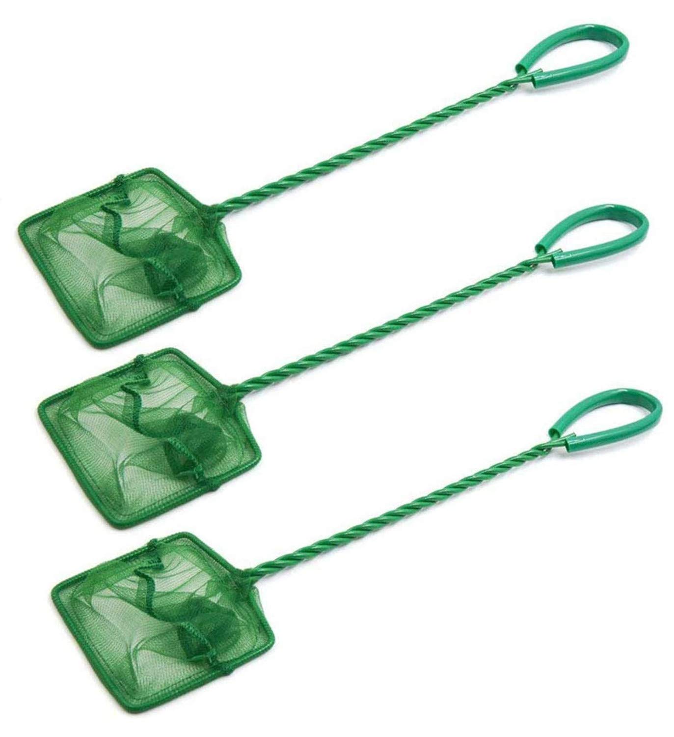 XMHF 3pcs 3" Wide Spiral Handle Metal Frame Fish Tank Nylon Fish Catch Net Aquarium Wire Nylon Mesh Quick Catch Landing Net Green