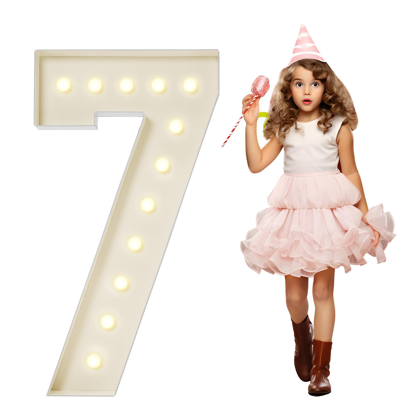 3.3FT Warm Glow Marquee Number Lights 7, Giant Light Up Decor Numbers Lamps to Brighten Up Kids Rooms, Holiday Parties, Photo Booths, Gender Reveal,100cm/40in