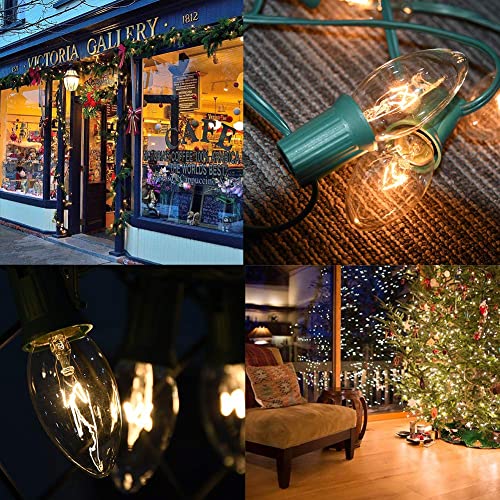 Abeja 25 Pack C9 Incandescent Replacement Bulb C9 Christmas Light Bulb For Holiday Party Christmas Decorative String Light E17 Intermediate Base 7W Clear Bulb #TOP6