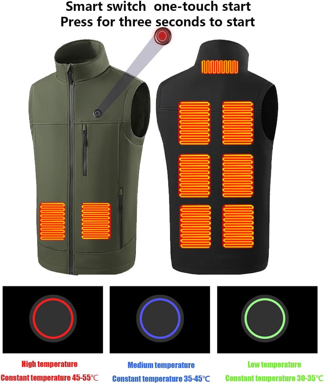 Kamizelka podgrzewana, kamizelka termiczna, lekka, podgrzewana kamizelka elektryczna USB do noszenia na zewnątrz zimą (bez baterii)(Noir,L(55-62.5kg))