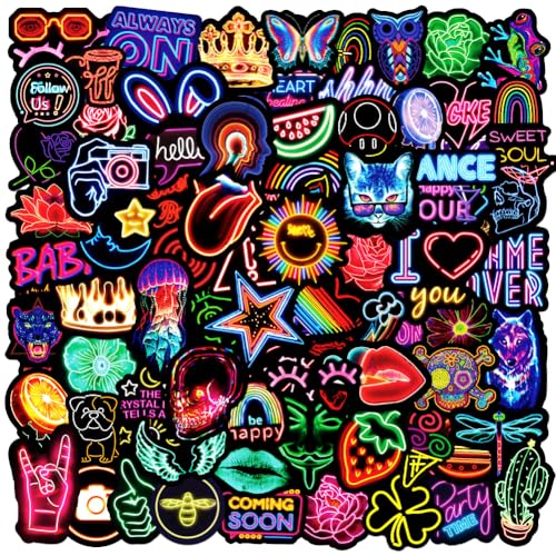 100Pcs Neon Stickers Decal, Waterproof Vinyl Stickers Pack for Bumper, Laptop, Skateboard, Water...