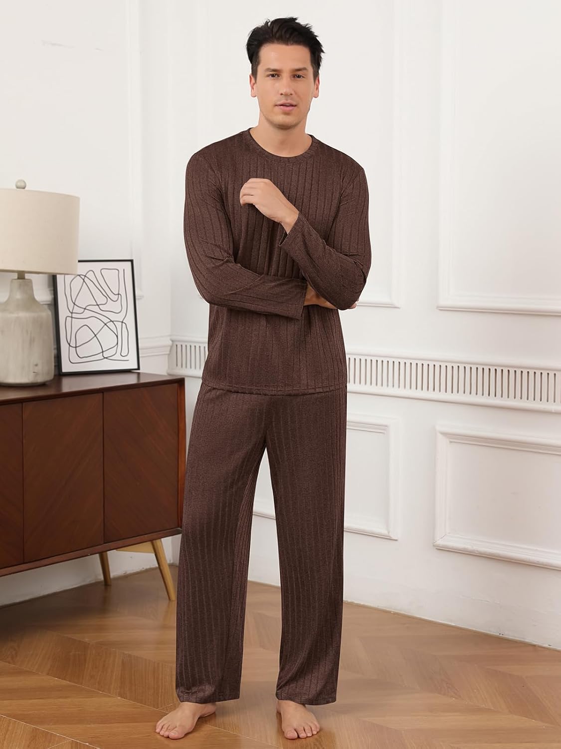 RQP Men's Pajama Set Short&Lonng Sleeve Lightweight Lounge Wear Breathable 2 Piece Set,Stretch Home Outfits for Men - Image 3