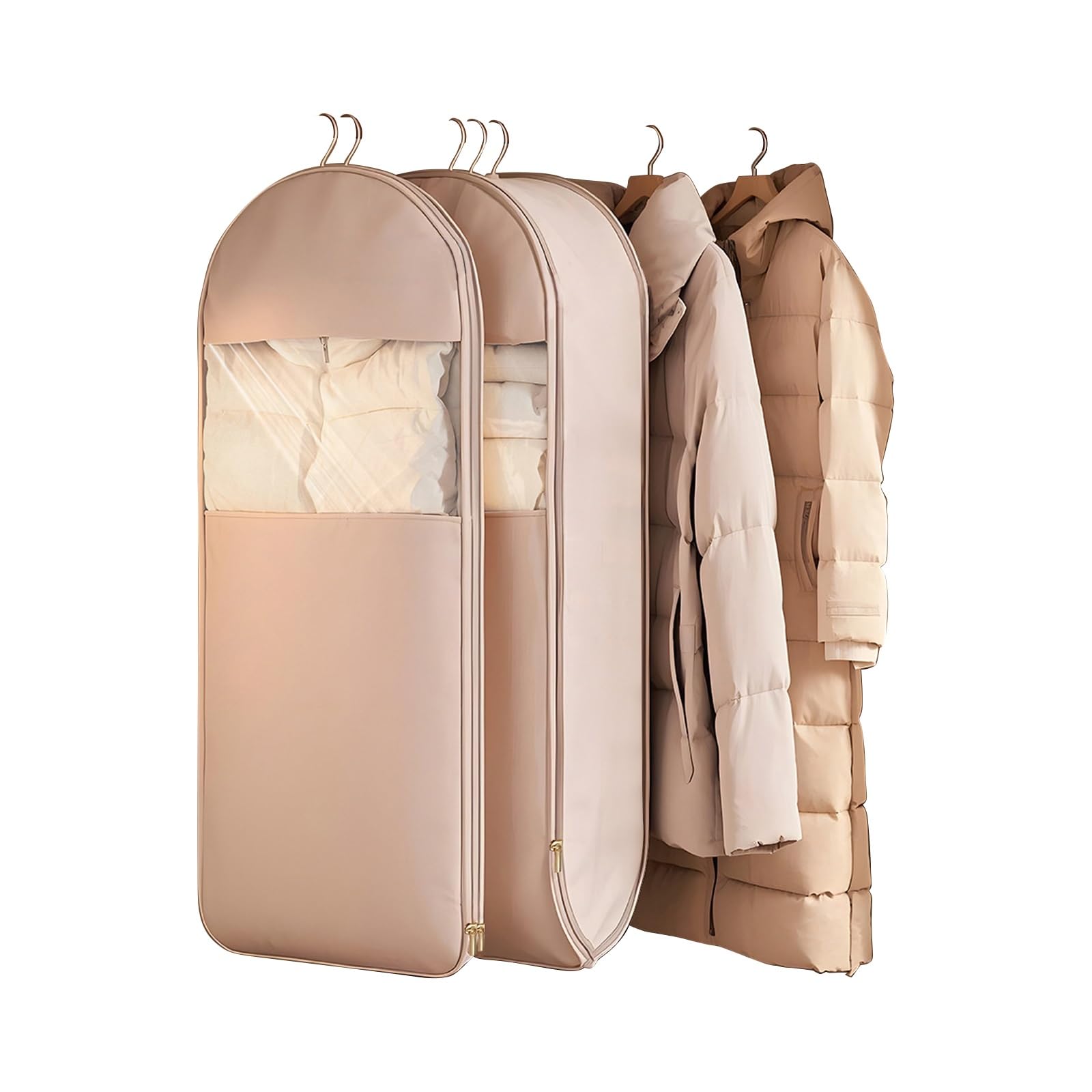 DFGHNBVC 2 Pcs Down Coat Garment Bags, Space Saving Clothes Storage With Self Compression Zipper,Pink-130Cm/51In