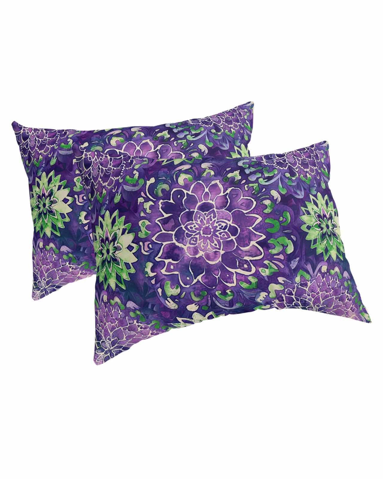 Purple Floral Standard Size Pillowcases,Vintage Green Flower Ombre Botanical 2 Packs Soft Bed Throw Pillow Covers Sham Luxury Decorative Sofa Couch