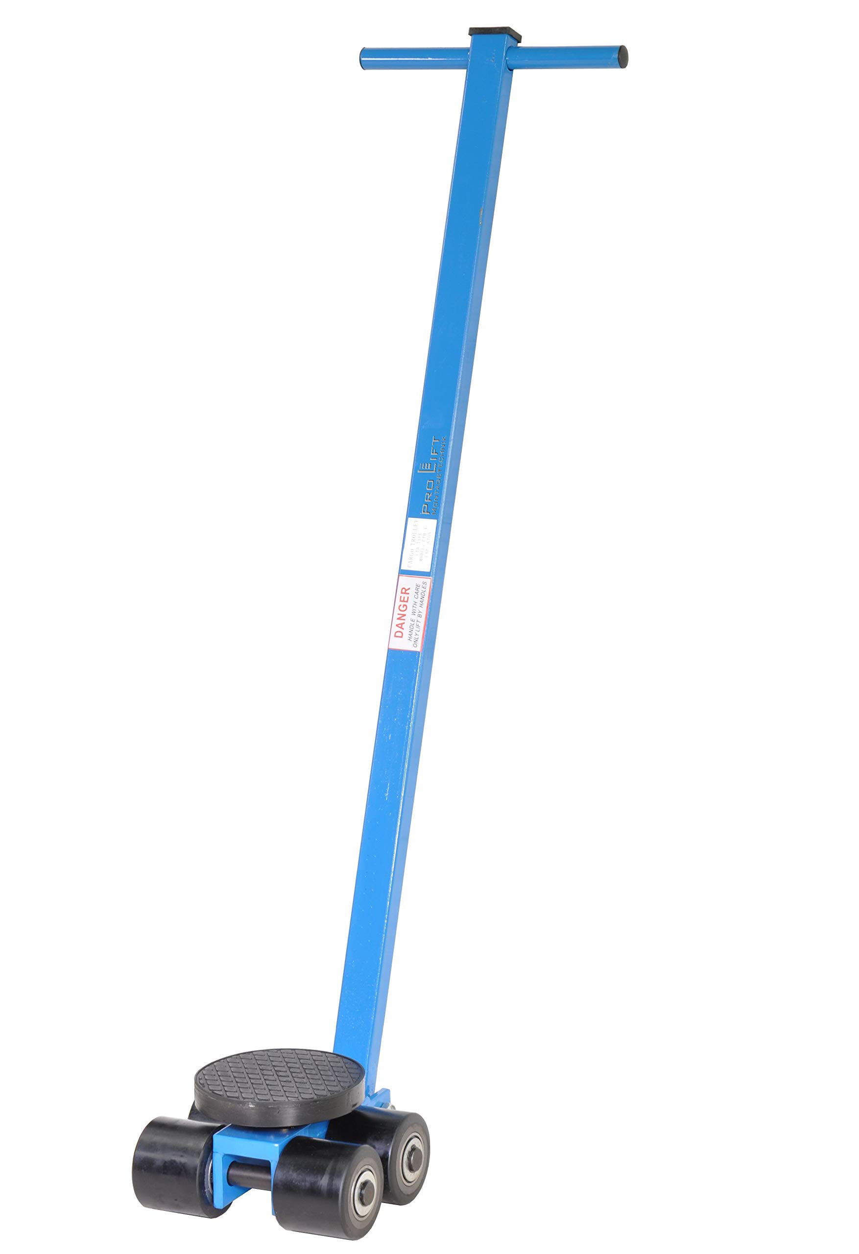 4t Lenkbarer Schwerlastroller 4000kg 4 Rollen Gummiauflage Hand-Zugstange 100cm T-Griffstück 110mm Bauhöhe Blau Industrieller Feststehender L-förmiger Roller