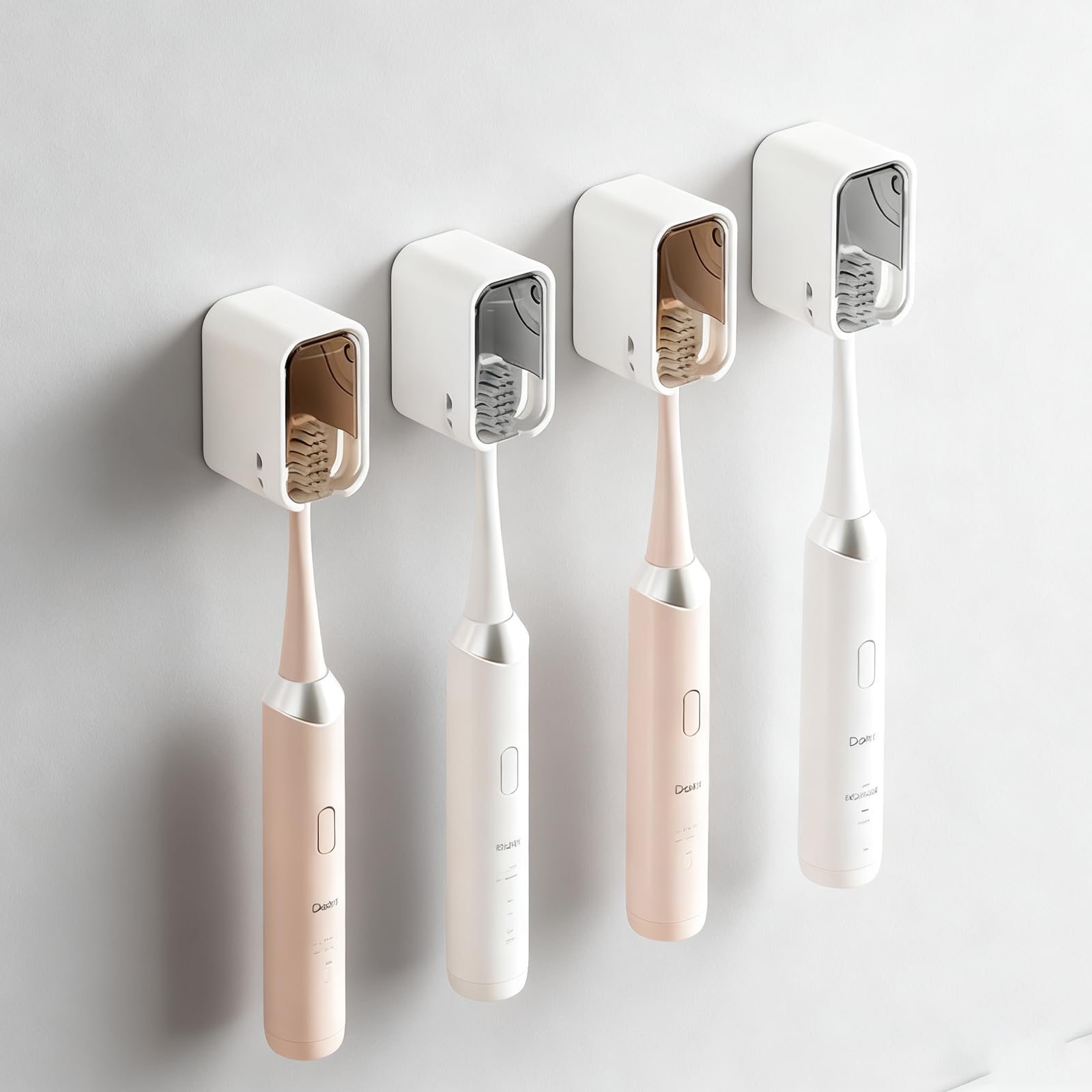 4Packs Toothbrush Holder Wall Mounted Toothbrush Holders Wall Mounted with Cover Toothbrush Heads Bathroom Toothbrush Holder Set Organizer for Bathroom Space Saving