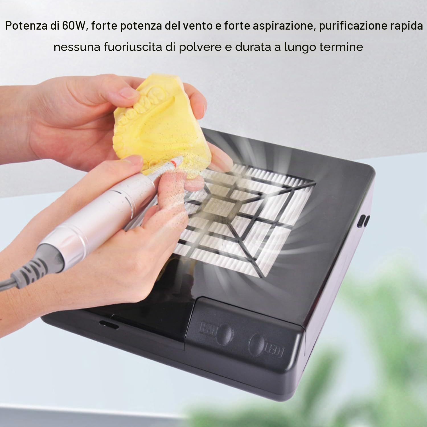 Aspiratore per unghie 60W 2 in 1 Potente mini aspirapolvere da tavolo Illuminazione a LED Tubo telescopico a basso rumore da 360 gradi Risparmio energetico Può contenere piccoli oggetti,Bianca