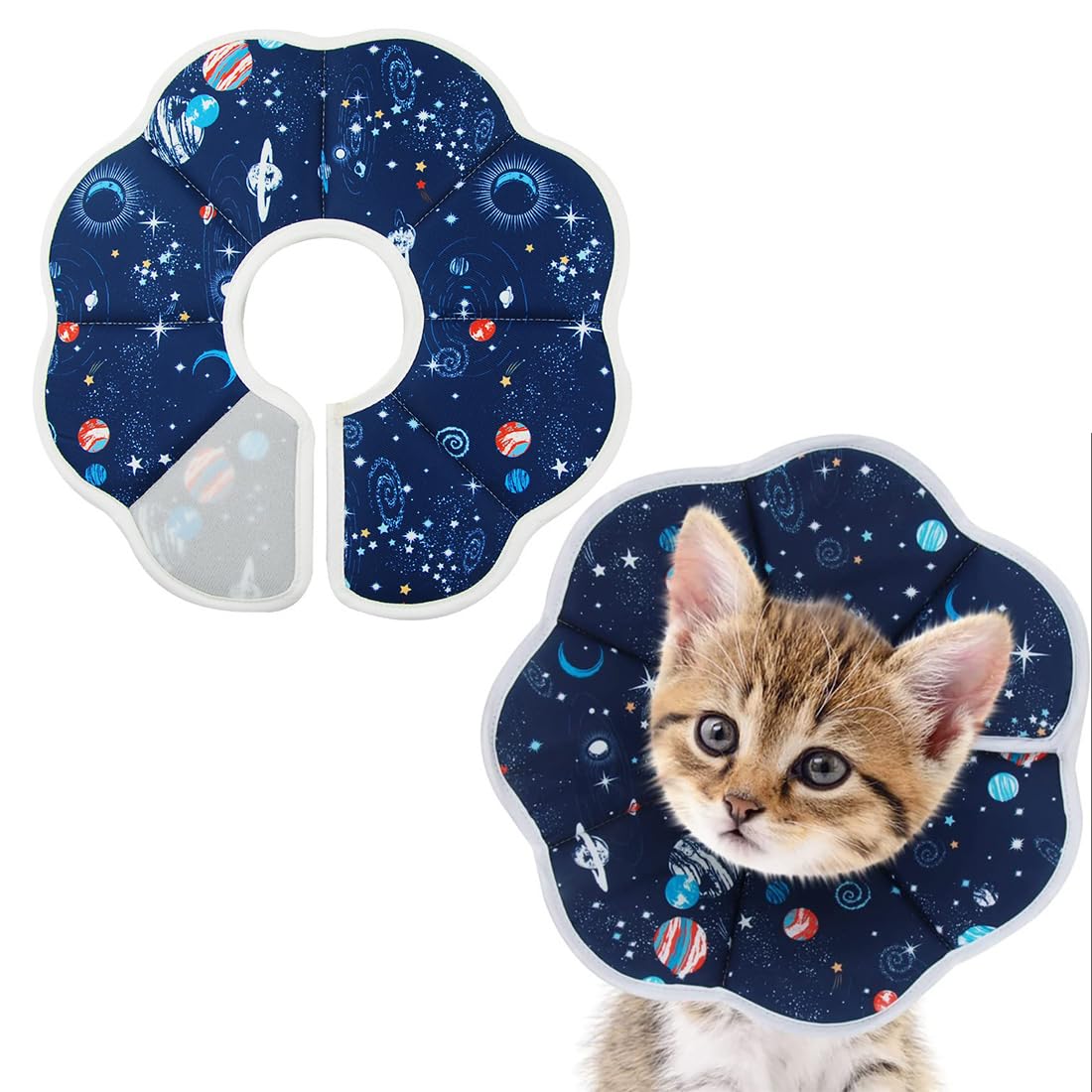 XOUDKE Collar Isabelino para Gato Perro Ajustable Collares Protector Suave para Mascota Recuperación de Cirugía o Heridas,Estilo Planeta,M