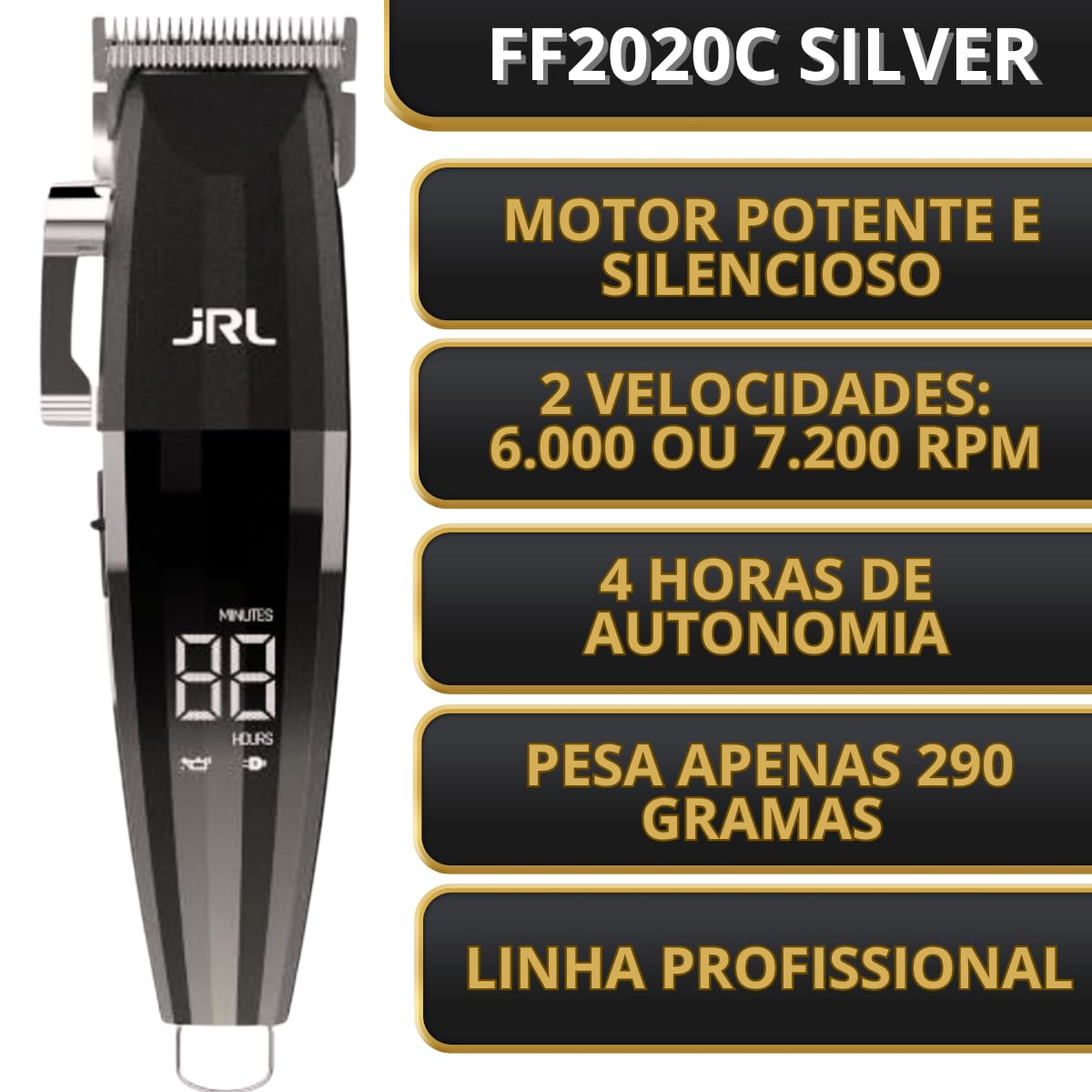 JRL Professional | FreshFade FF220C Silver | Cortapelos profesionales con tecnología Cool Blade Recargable, con pantalla LCD y a prueba de corrosión | (Plata)