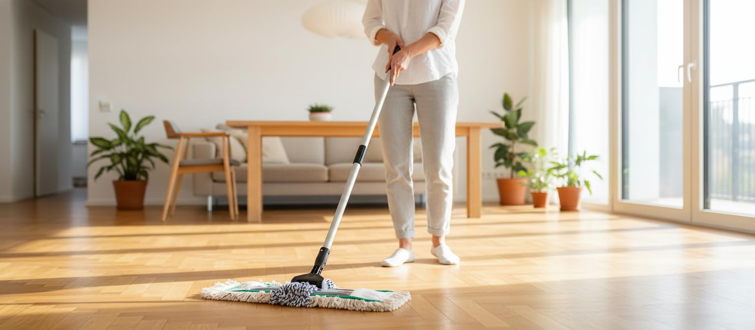 Zestaw do Mycia Podłóg 50 cm, Mop Bawełniany i Trzonek 1.4 m | Idealny do parkietu i drewna. Składany uchwyt z wytrzymałym aluminiowym kijem. Mop można prać w 60 stopniach. Professional.