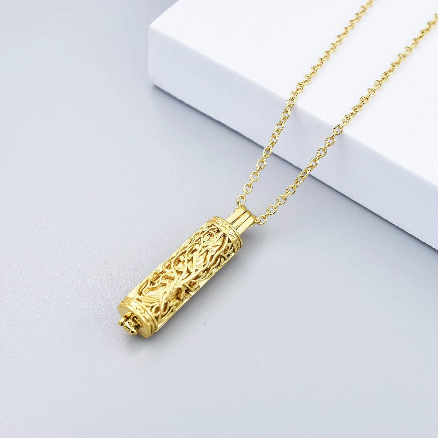 Tree of Life Cremation Necklace - Stainless Steel Hollow Cylinder Pendant with Inner Ash Container, Spiritual Memorial Urn Jewelry for Ashes Keepsake - Image 3