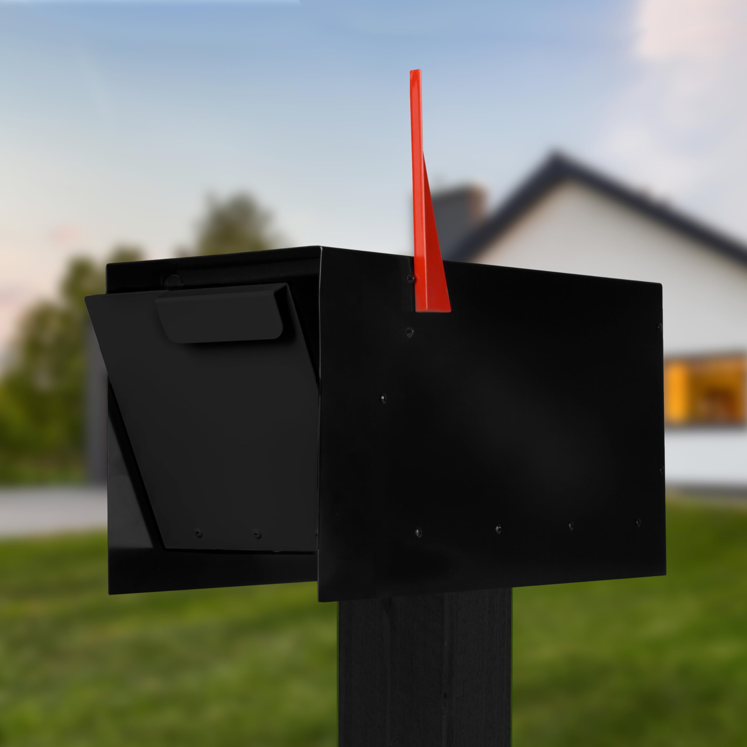 IlyapaModern Design Mailbox, Black Powder Coated, Tab Pull Handle, Steel Heavy Duty Curbside Welded Mailbox, All Weather Durable & Corrosion Resistant, Stainless Steel Hinges & Magnetic Door