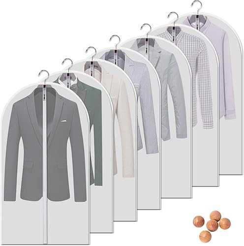Miniatura 8 de Juego de 7 bolsas transparentes a prueba de polvo para ropa, bolsas de traje translúcidas de 40 pulgadas con cremallera de longitud completa para