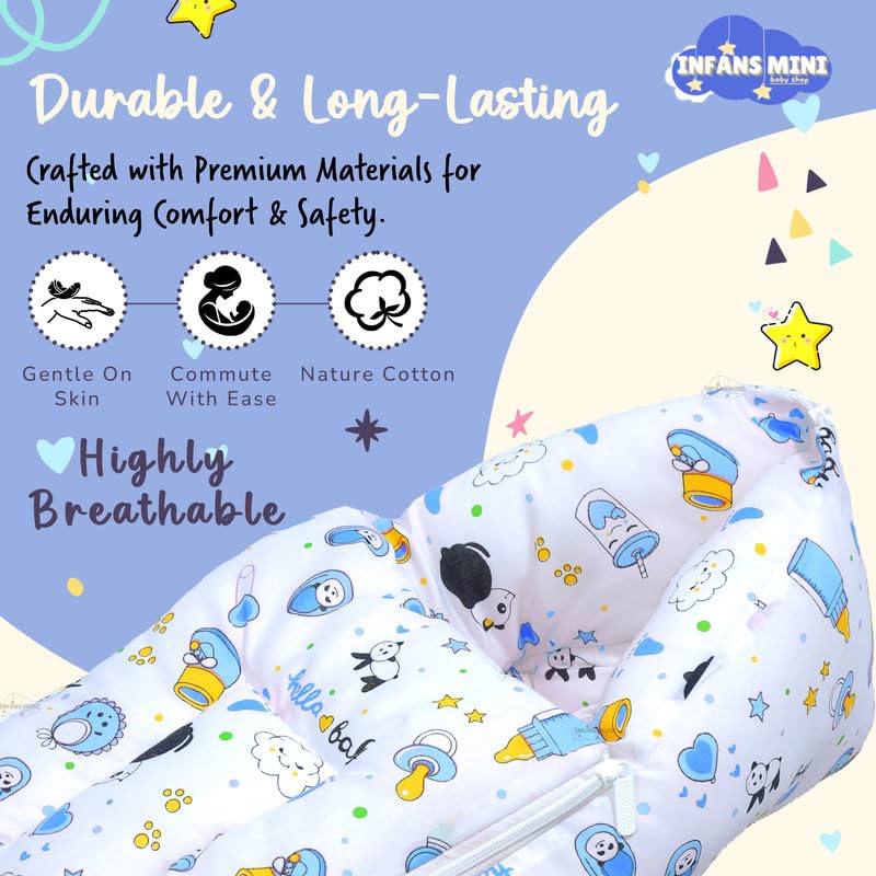 Image of Baby Bed, Sleeping Bag & Carry Nest Cotton|3 in 1 Convertible Portable Bassinet-Nest|Unisex New Born Sleeping Bed for 0-6 Months (Panda Blue)
