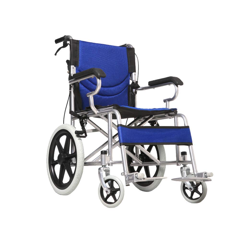 Silla de Ruedas Manual,Sillas de Ruedas Silla de Ruedas de Aluminio, Chasis Ligero Y Plegable, Silla de Ruedas con Propulsión Auxiliar/Blue