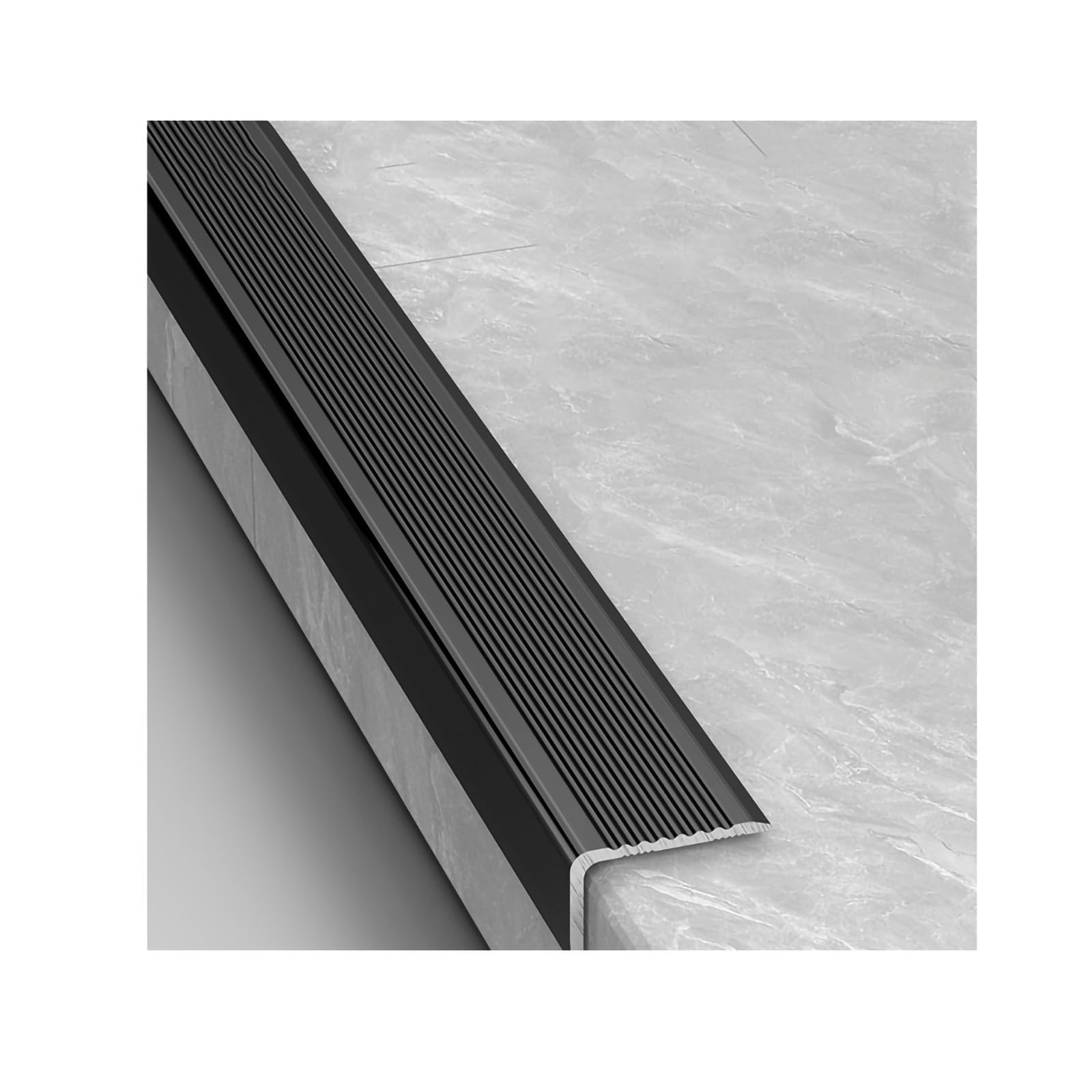 CAFIEDR Stair Nosing Edge Anti Slip Traction Treads,Stair Edge Protector,Step Edge Trim Aluminum Strips, Easy To Install,Outdoor Indoor Staircases Pads.Black-0.8x1.2x106.3in