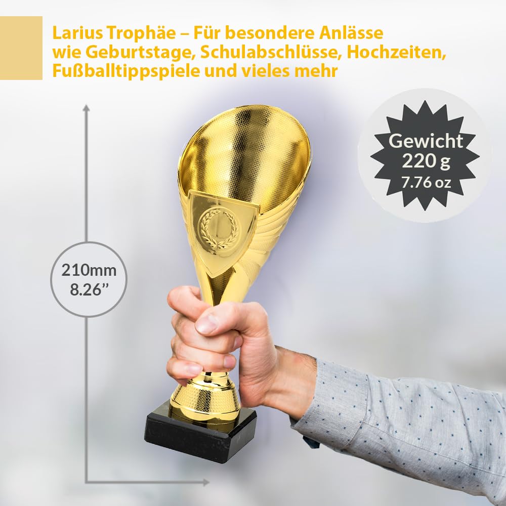 Larius Coppa (21 cm, 220 g), elegante trofeo universale con base in marmo, personalizzabile, ideale per sport, scuola, concorsi e premi - B1