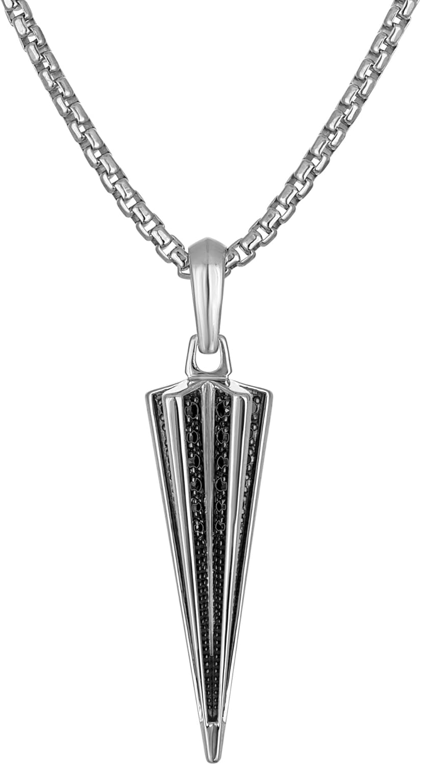 Bulova Men's Jewelry Silver-Tone Sterling Silver Pendant, Black Diamonds Totaling 0.25 Cttw,With The Iconic Tuning Fork Logo, Adjusts From 24" To 26" Style: BVP1121-WSAA