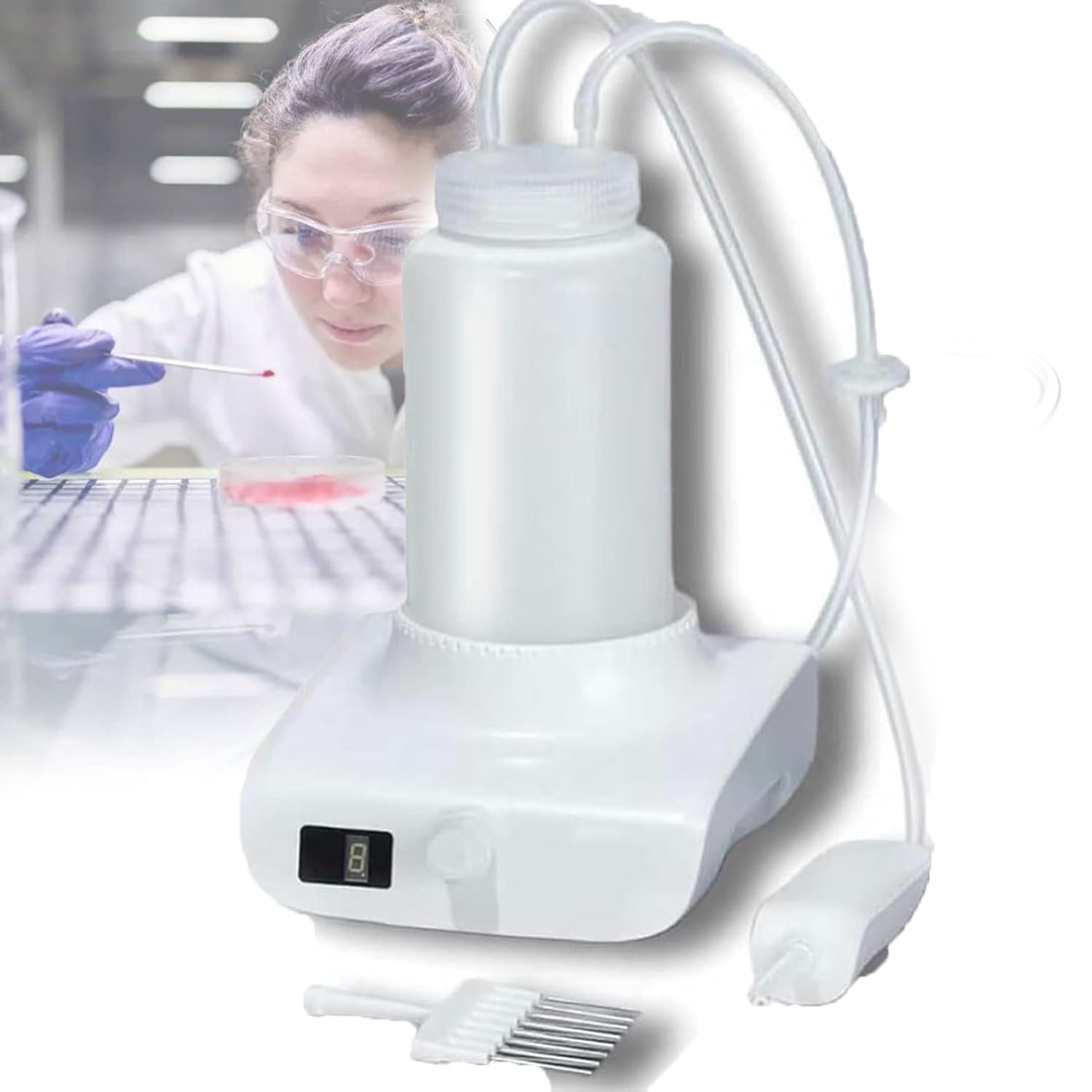 OSPSHPG 1L Laboratory Waste Liquid Recycler, Small Liquid Recycler Vacuum Aspirator, 8-Speed Adjustable, with Aspiration Head, Anti Slip Base, Ultra Quiet, for Lab Use