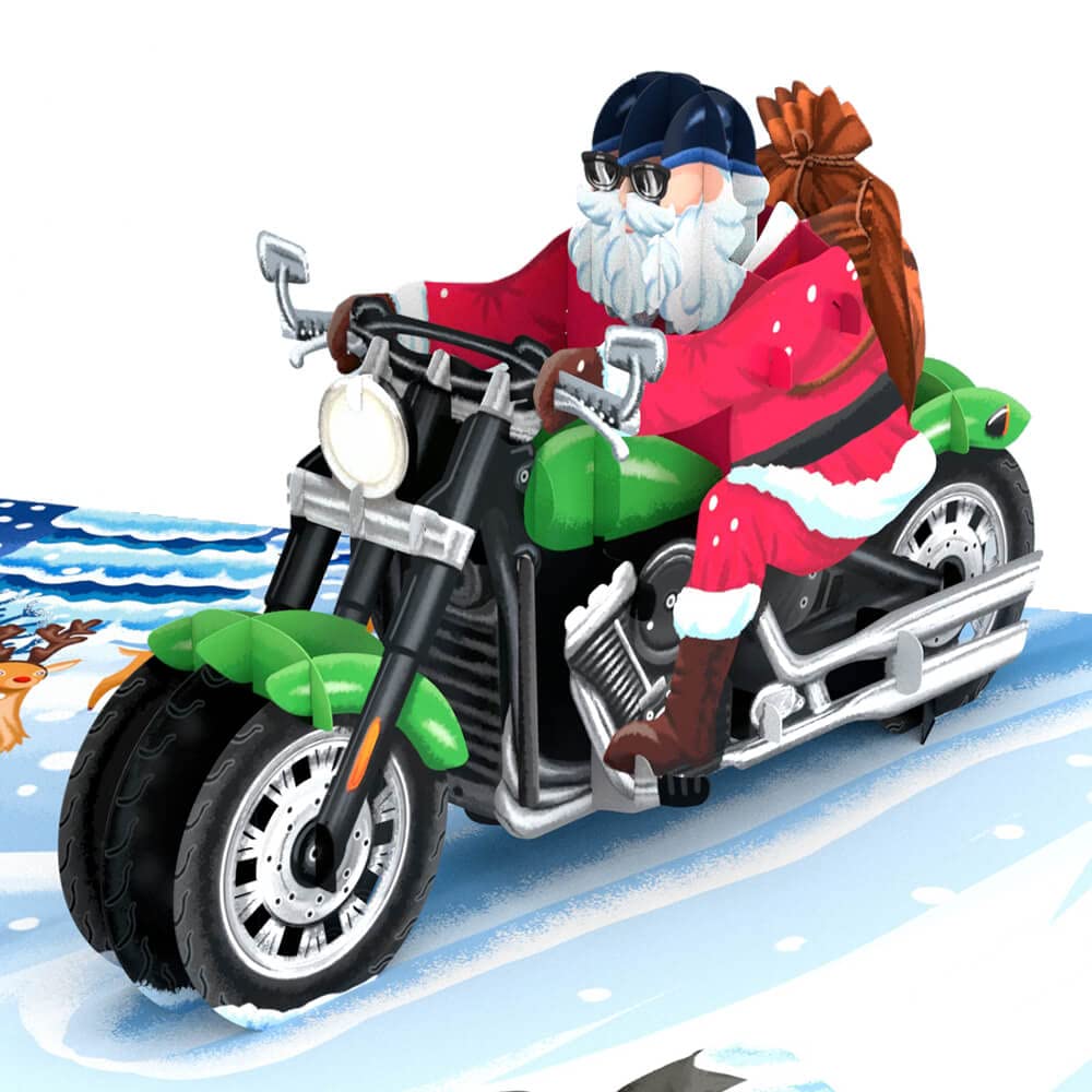 papercrush Pop-Up Card Santa on Motorbike – Funny Christmas Card for Him, 3D Xmas Card for Men and Boys (Father & Uncle), Merry Christmas Card for Bikers, December Birthday Card for Dad or Brother