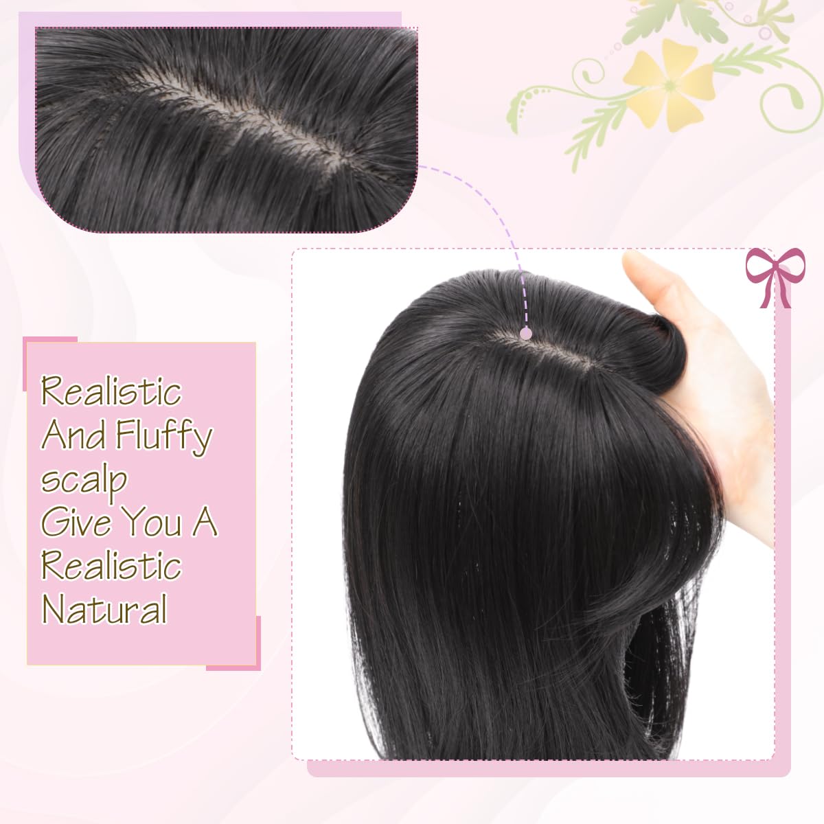 Nexyshe Hair Toppper 18 Inch Hair Toppers for Thinninghair 4''X5'' Soft Base Straight Hairpieces for Women Natural Black hair extensions - Image 4