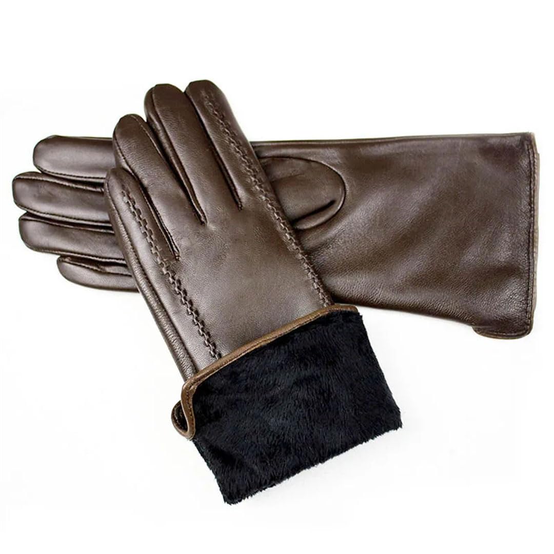 Guantes de piel de oveja para mujer, de longitud media, a rayas, de forro polar, color negro, talla 8, Negro, 36