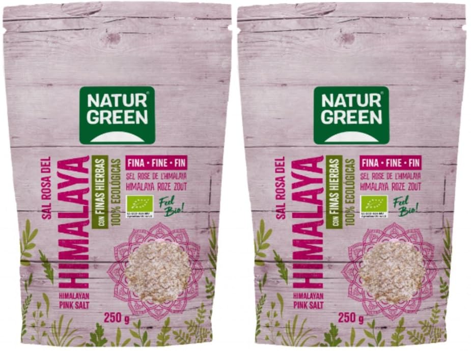Sal Rosa del Himalaya Fina con Hierbas Ecológicas, 2 und x 250g Mezcla de 95% Sal y 5% Hierbas Aromáticas