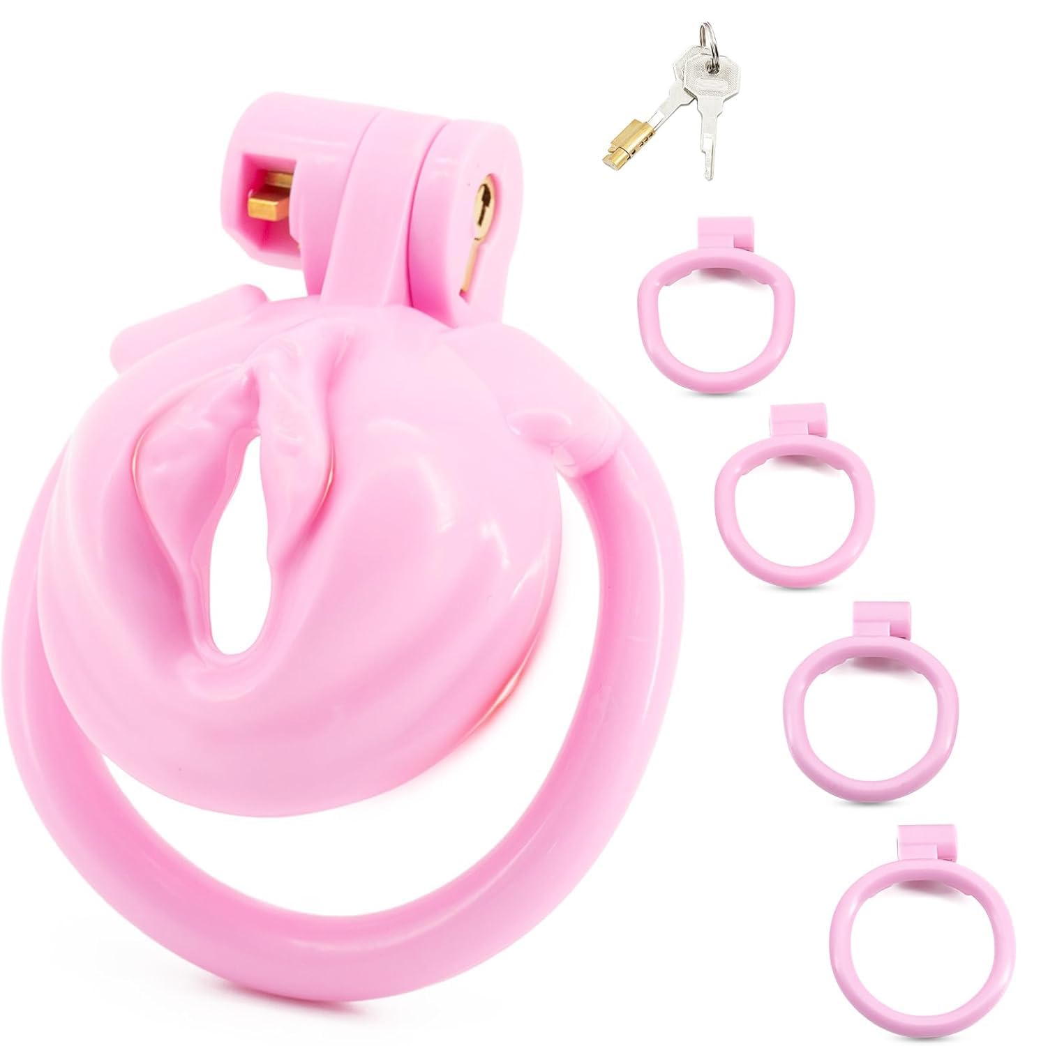 BDSMYEE Chastity cage con 4 Anelli per il Pene Rimovibili, gabbia castità per uomo sissy, Gabbie per Pene cock cage Sex Toys per Prevenire L'erezione (Rosa)