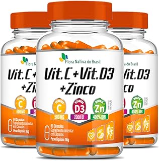 Kit Vitamina C + Vitamina D3 + Zinco 3 Potes 60 Cápsulas Cada - Flora Nativa