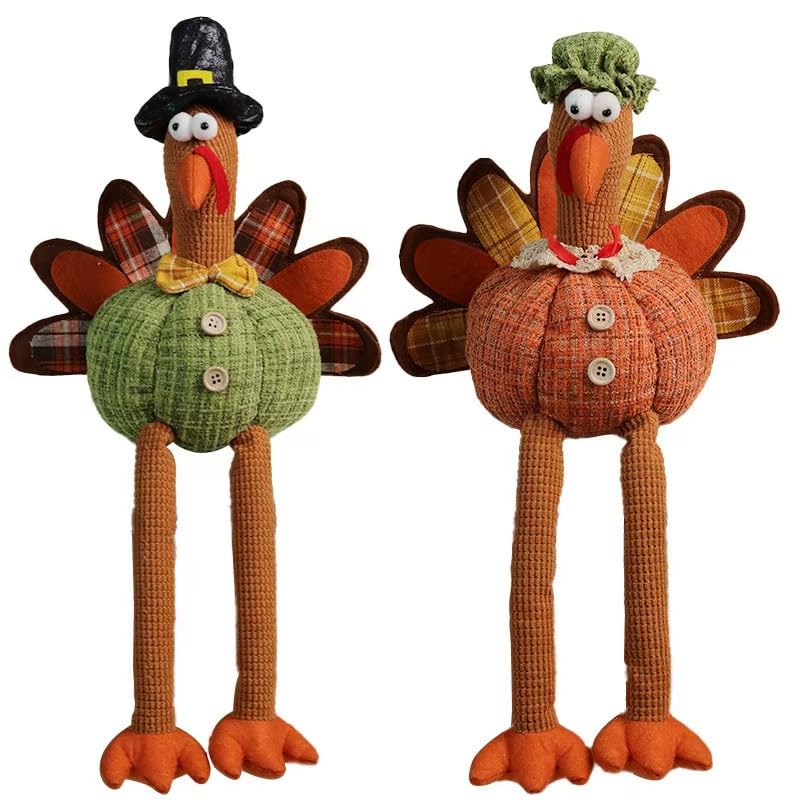 Figurines en peluche de dinde de Thanksgiving en polyester pour décoration de table festive (Lot de 2)