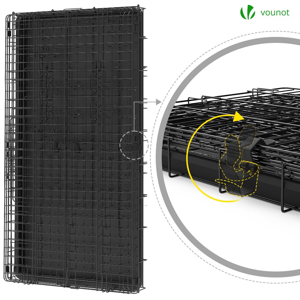 VOUNOT® Jaula para Perros de Alambre Metálico de 2 Puertas, Caja para Perros Perrera Plegable con Bandeja de Plástico Extraíble y Asa de Transporte, 122x75x81cm, Negro