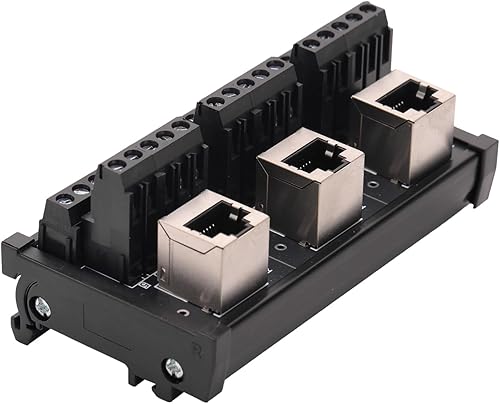 Miniatura 24 de Placa de distribución de conector Ethernet de montaje en riel DIN RJ45 8P8C, conector de bloque de terminales de conector vertical RJ45