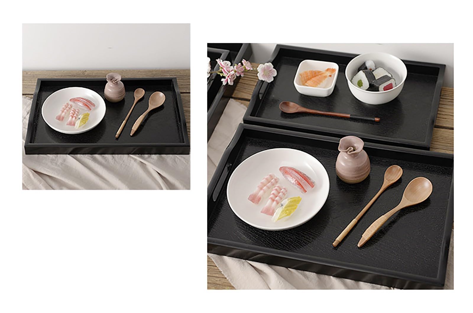 ROMOZ 2 PCS ABS Serving Tray with Handles, Home Decorative ABS Rectangle Platter Vanity Tray for Breakfast Dinner Drinks Kitchen Dining Living Bathroom Restaurants 60 * 40 * 2.8CM