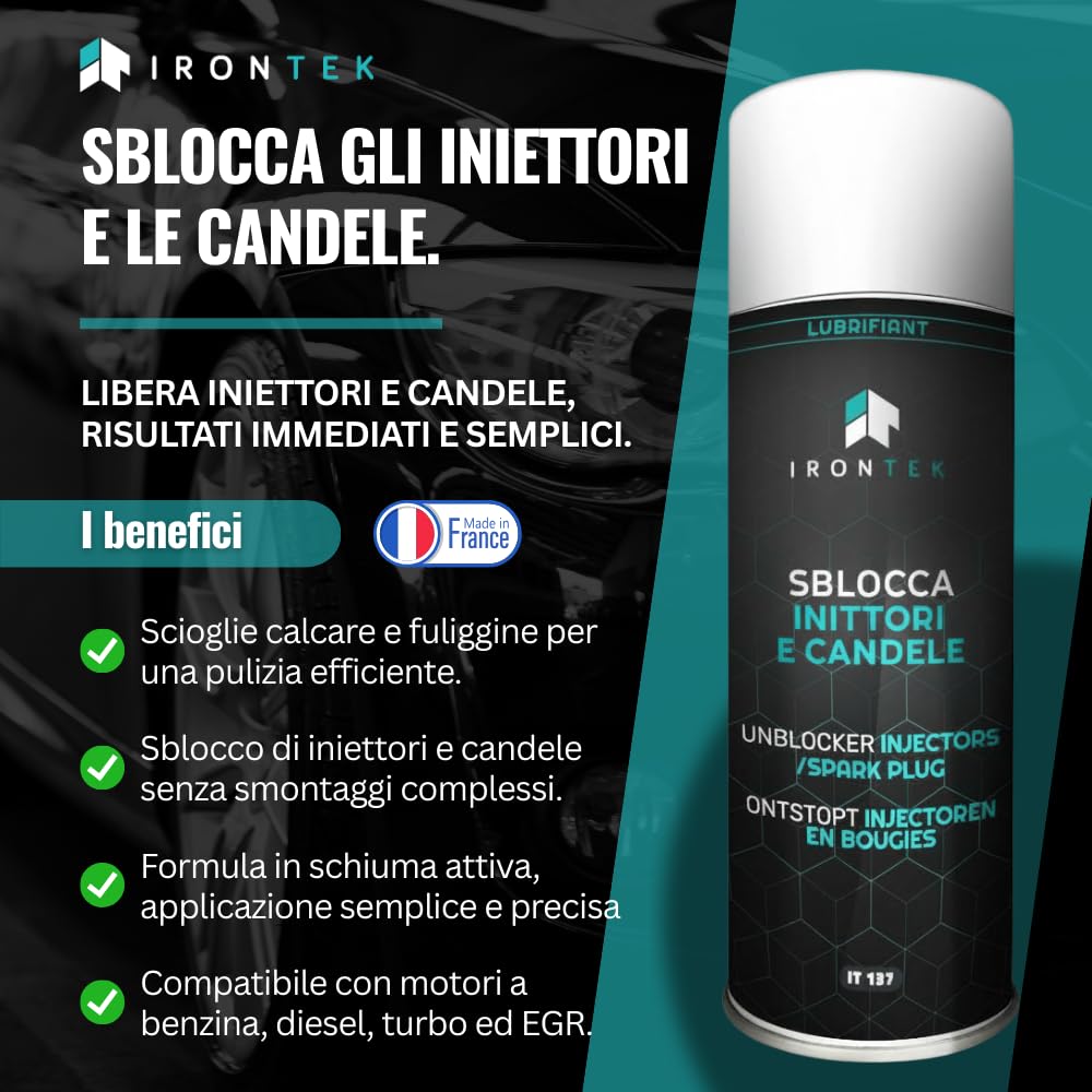 Inyector y vela de 500 ml - IRONTEK | IT137 | Disuelto Calamina | Fórmula Pro Espuma Penetrante | Acción Rápida Pro