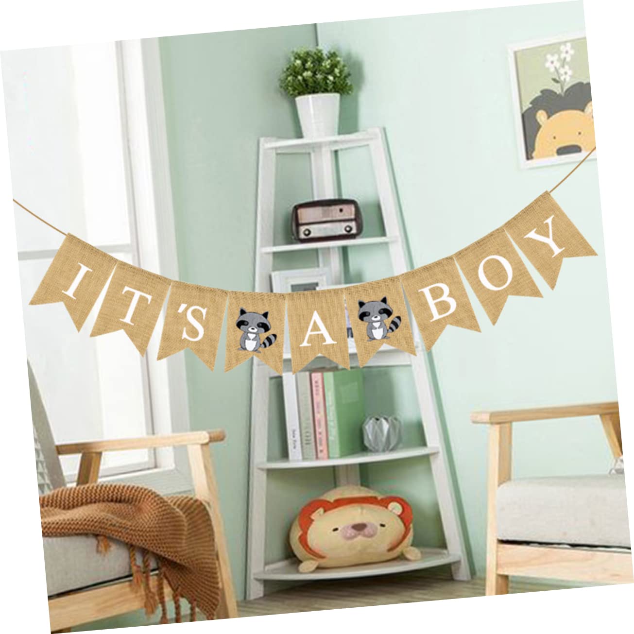 Abaodam 3 Stücke Leinen Baby Banner Geburtstag Dekoration Tier Druck Schwalbenschwanz Bunting Für Baby Dusche Ideen