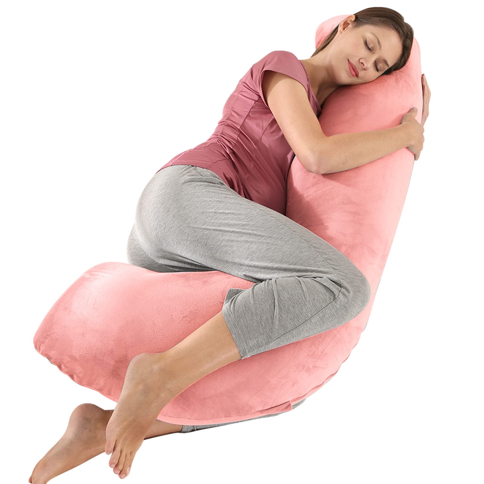 BATTOP Pregnancy Pillow for Sleeping,Body Maternity Pillow with Cooling Cover,Support for Back,Hips,Legs,Belly for Pregnant Women(Coco Pink)