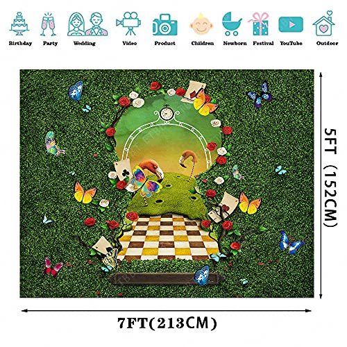 Emdspr 7X5Ft Wonderland Backdrop Party Butterfly Fantasy Fairy Tale Green Grass Gate To Wonderland Photo Booth Photography Background Photo Studio Prop Seamless Vinyl Bjrlpr82 #TOP2
