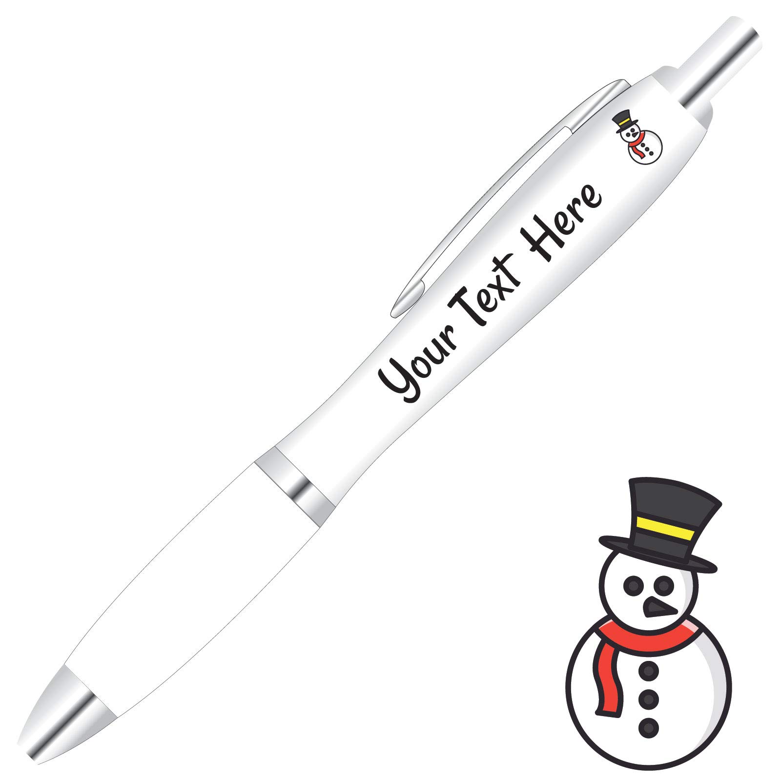 Full Colour Printed Personalised Christmas Pens *Qty - 60* - Clear Pen Grips *Snowman Design*