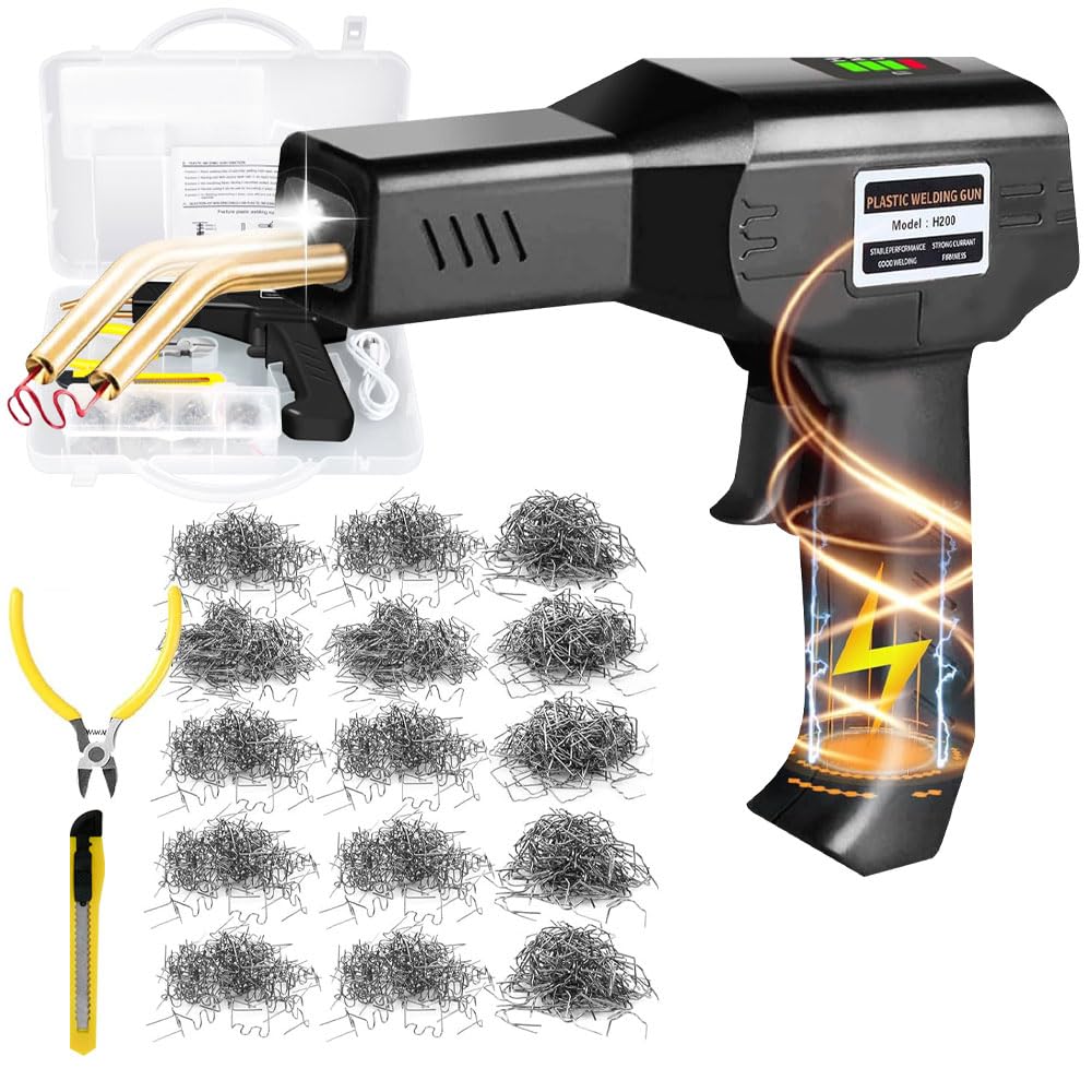 Cordless Plastic Welding Kit, 200W Plastic Welder, 5000mAh USB Rechargeable Wireless Plastic Repair Kit, Bumper Repair Kit with 1050PCS Hot Stapler(6 Shapes) for Car Bumpe Plastic Crack Repair